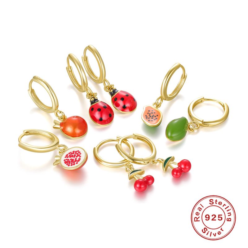 1 Pair Cute Simple Style Fruit Plating Sterling Silver Drop Earrings