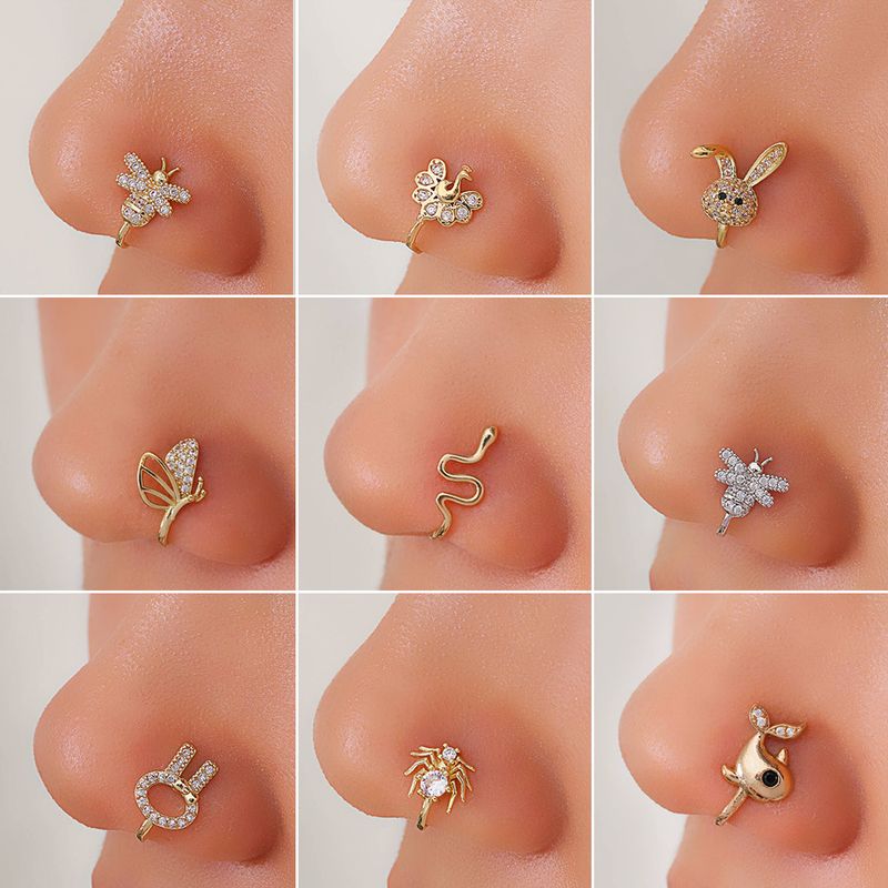 1 Piece Nose Rings & Studs Elegant Rabbit Snake Butterfly Copper Plating Nose Ring