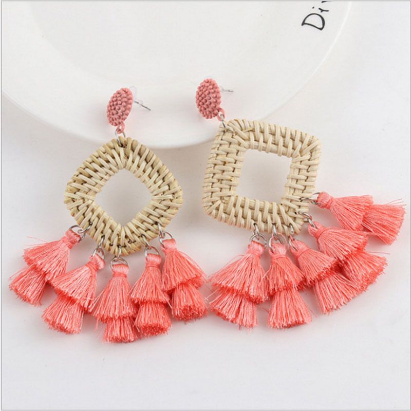 1 Pair Ethnic Style Geometric Rhombus Plating Alloy Drop Earrings