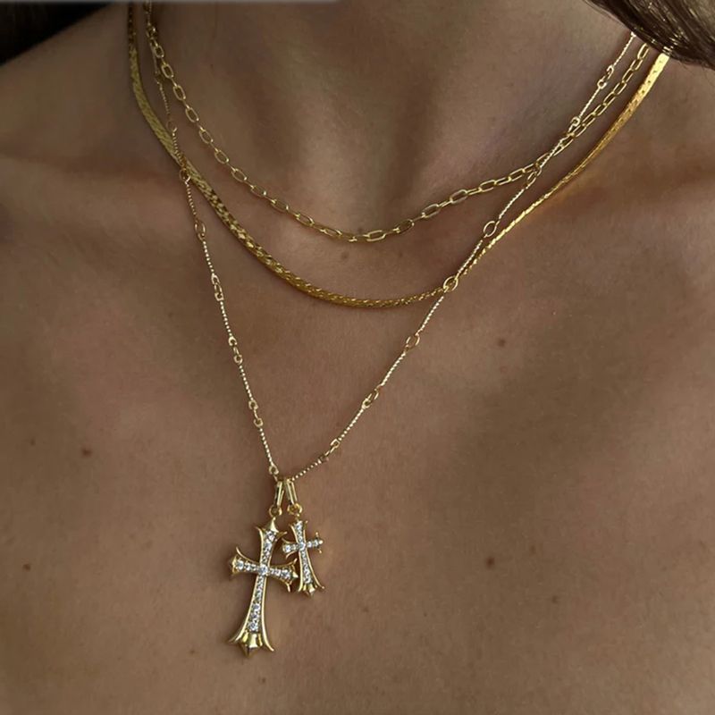 Stainless Steel Vintage Style Geometric Cross Plating Pendant Necklace