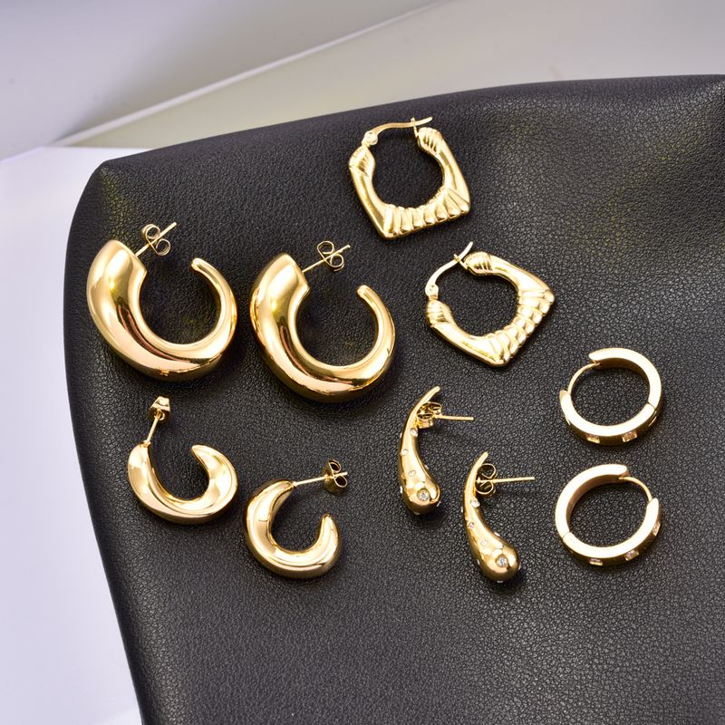 1 Pair Simple Style Geometric Inlay Titanium Steel Zircon 18K Gold Plated Earrings Ear Studs
