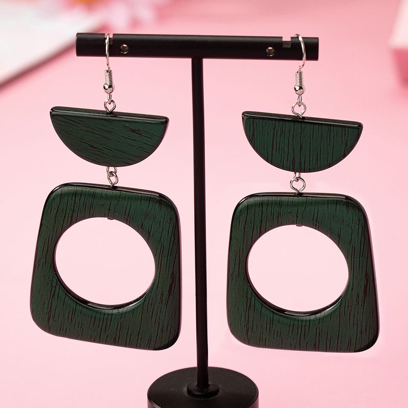 1 Pair Simple Style Classic Style Semicircle Rectangle Hollow Out Wood Drop Earrings