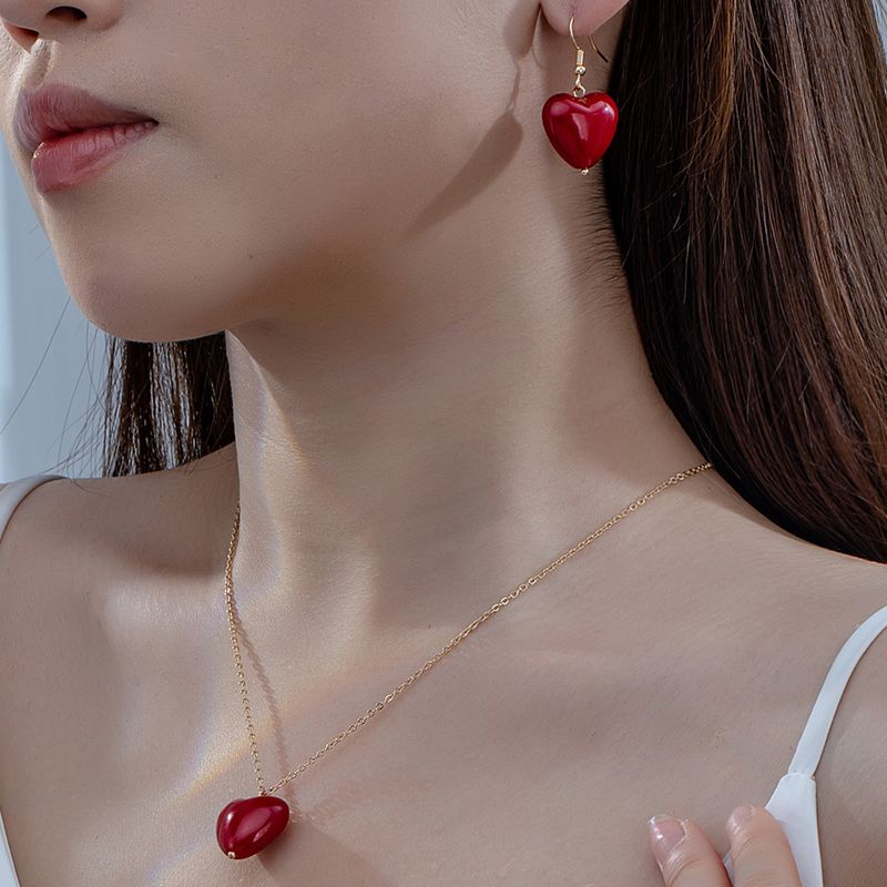 Sweet Classic Style Commute Heart Shape Plastic Ferroalloy Women's Jewelry Set