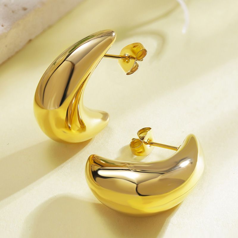 1 Pair Simple Style Moon 304 Stainless Steel 18K Gold Plated Ear Studs