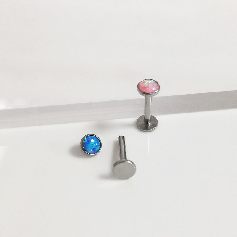 1 Piece Lip Rings Simple Style Classic Style Solid Color Pure Titanium Inlay Opal Lip Rings