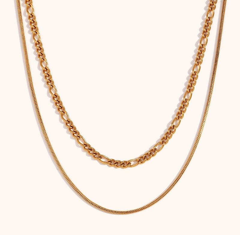 Titan Stahl 18 Karat Vergoldet Elegant Einfacher Stil Einfarbig Doppellagige Halsketten