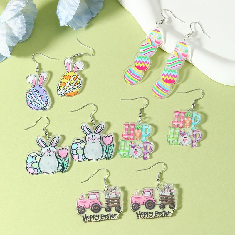 1 Pair Cute Rabbit Cartoon Egg Hollow Out Arylic Silver Plated Drop Earrings