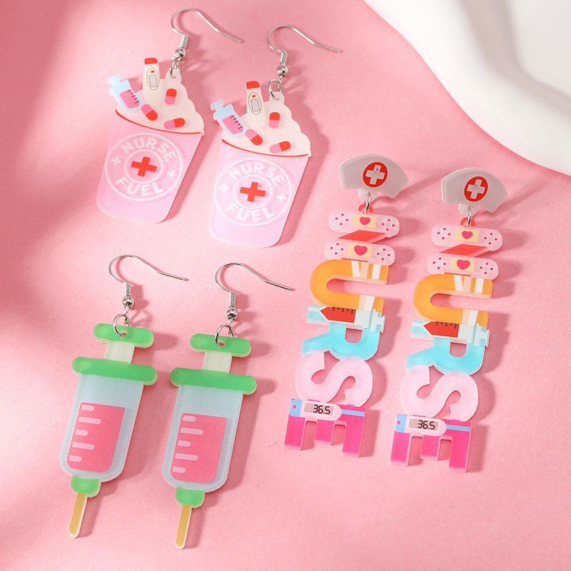 1 Pair Cartoon Style Cute Letter Cup Arylic Silver Plated Earrings