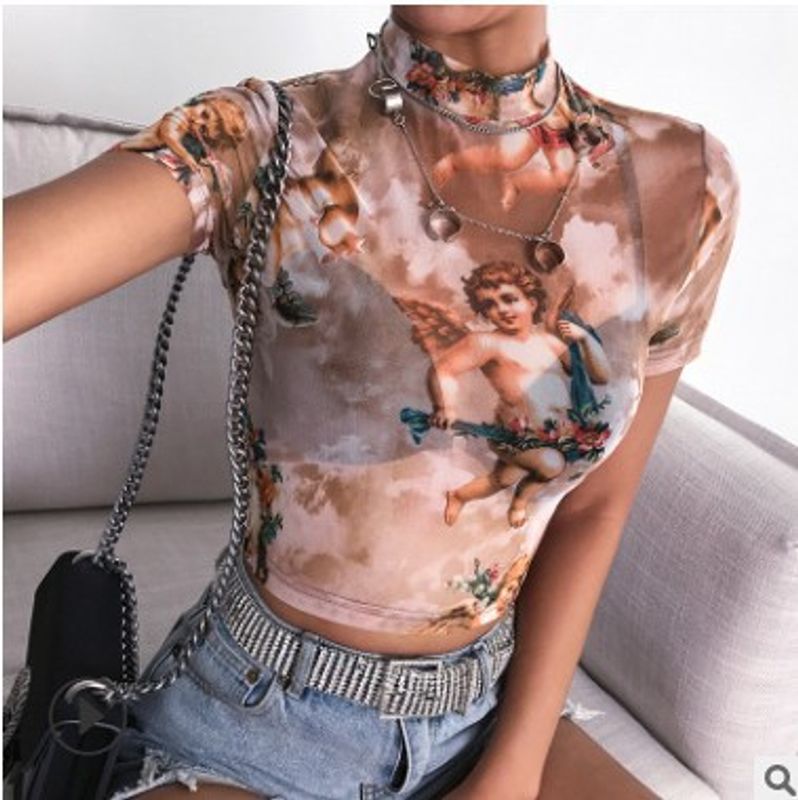 Women's Blouses Sexy Tropical Floral Chiffon High Elastic Crop Tops