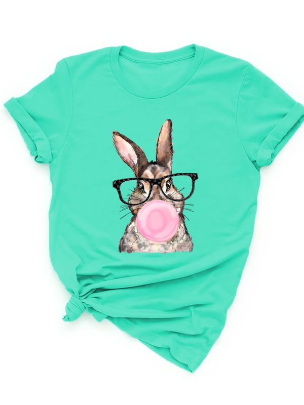 Frau T-Shirt Kurzarm T-Shirts Drucken Lässig Kaninchen