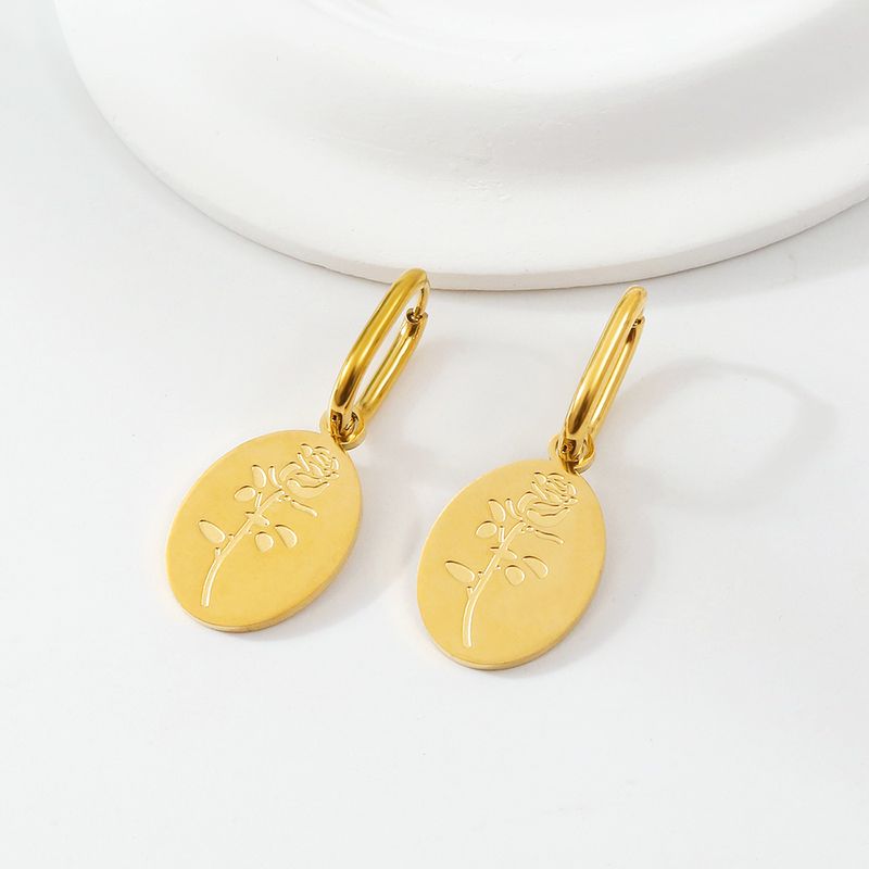 1 Pair IG Style Simple Style Oval Rose 304 Stainless Steel Gold Plated Drop Earrings