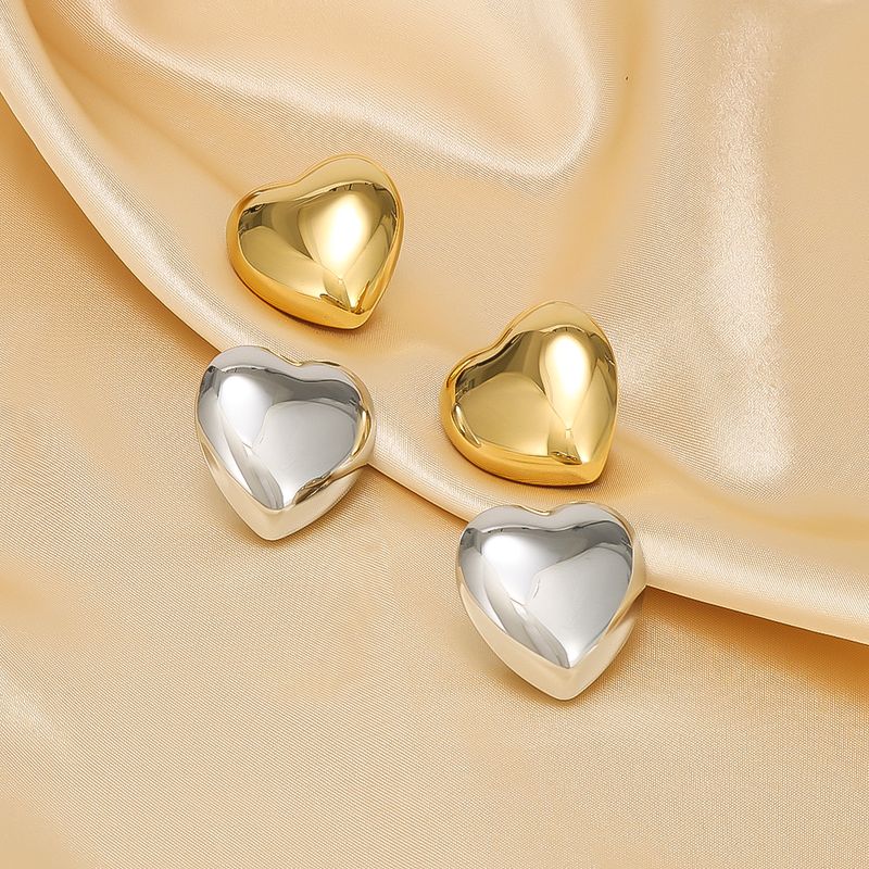 1 Pair IG Style Modern Style Simple Style Heart Shape 304 Stainless Steel 18K Gold Plated Ear Studs