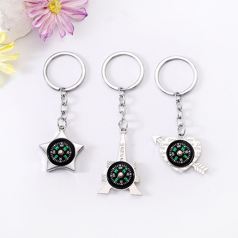Simple Style Compass Star Heart Shape Alloy Plating Bag Pendant Keychain