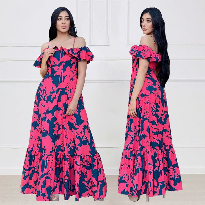 Women's Regular Dress Preppy Style Simple Style Collarless Printing Short Sleeve Color Block Maxi Long Dress Holiday Daily