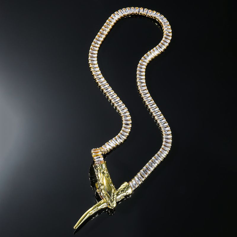 Copper Luxurious Shiny Snake Inlay Zircon Necklace