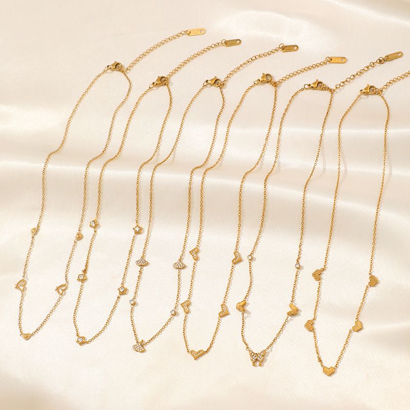 Edelstahl 304 14 Karat Vergoldet Elegant Einfacher Stil Überzug Herzform Zirkon Halskette Mit Anhänger