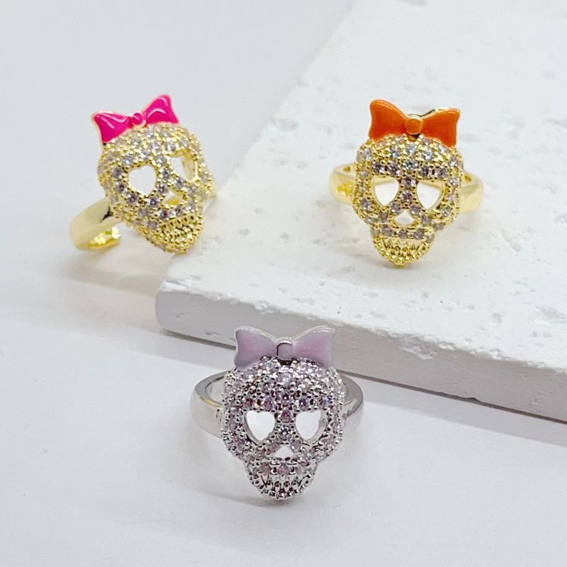 Wholesale Casual Hip-Hop Skull Copper Open Rings