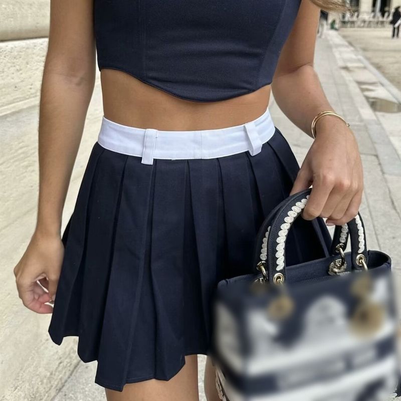 Summer Streetwear Solid Color Polyester Above Knee Skirts