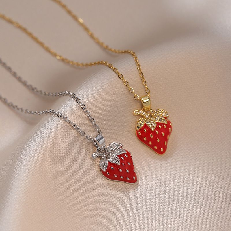 Titanium Steel Sweet Fruit Diamond Pendant Necklace