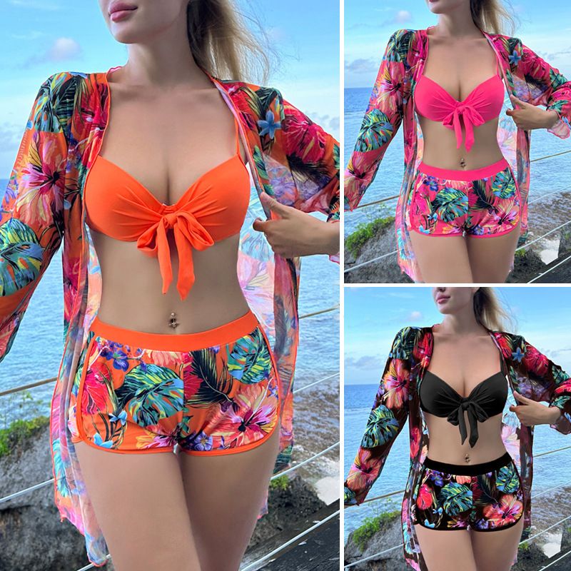 Mujeres Vacaciones Floral Ditsy Juego De 3 Piezas Bikinis Traje De Baño