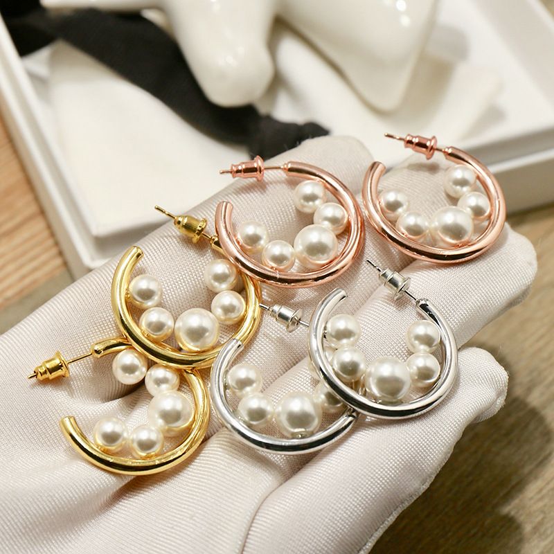 1 Pair Commute Round Plating Copper Pearl 18K Gold Plated Earrings