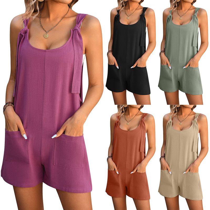 Women's Holiday Daily Streetwear Solid Color Shorts Pocket Rompers