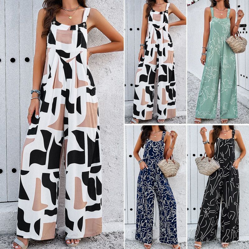 Women's Holiday Daily Vacation Multicolor Full Length Printing Jumpsuits