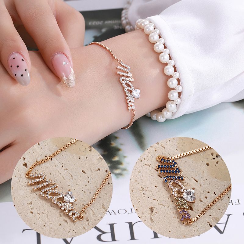 XUPING Simple Style Letter Heart Shape Alloy Artificial Gemstones 18K Gold Plated Mother'S Day Women's Bracelets