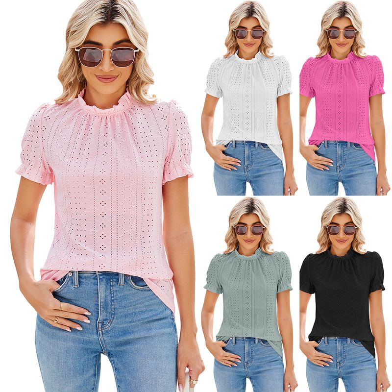 Women's T-shirt Short Sleeve T-Shirts Elegant Solid Color
