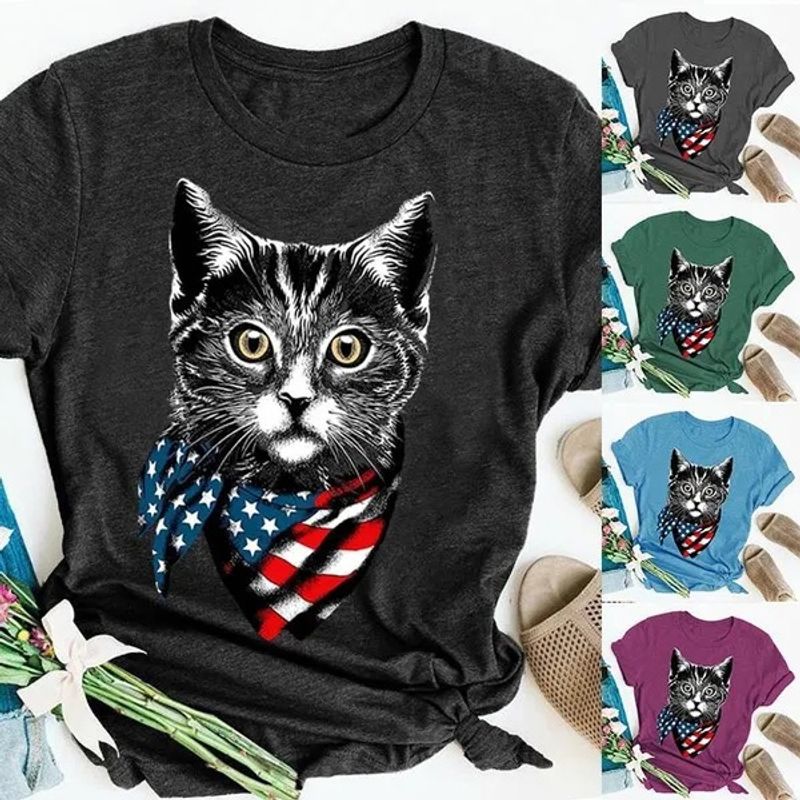 Women's T-shirt Short Sleeve T-Shirts Printing Vacation Cat