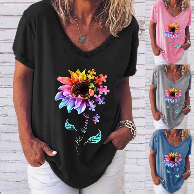 Women's T-shirt Short Sleeve T-Shirts Printing Streetwear Sunflower