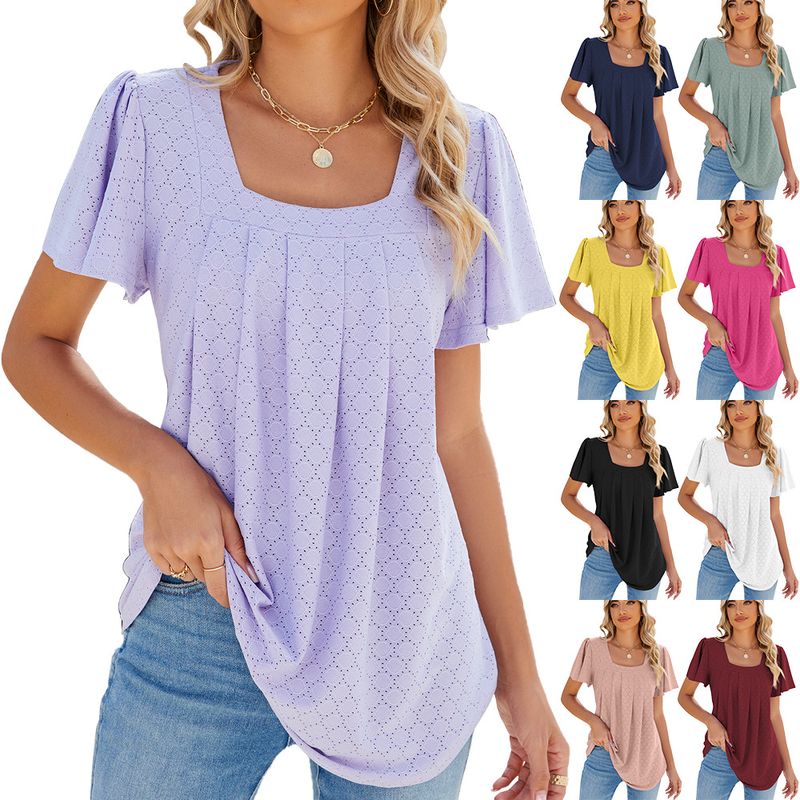 Women's T-shirt Short Sleeve T-Shirts Casual Solid Color