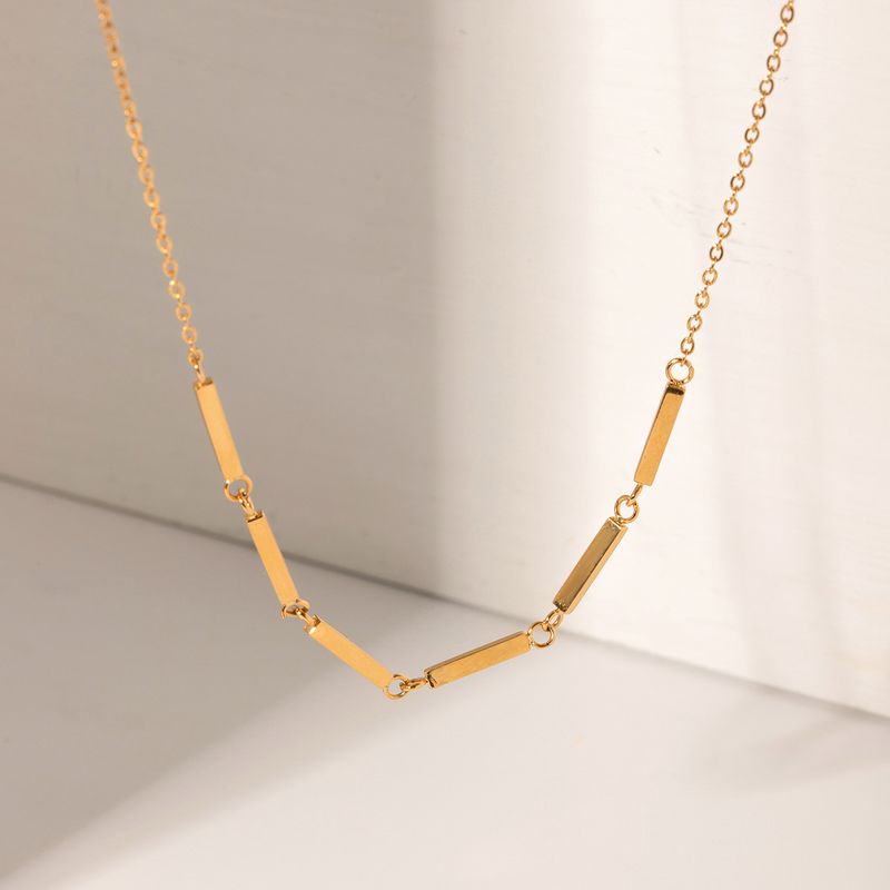 Acier Inoxydable Plaqué Or 18K Style Simple Rectangle Incruster Strass Collier