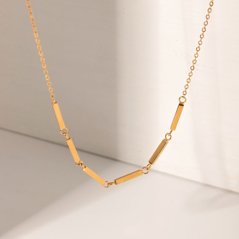 Stainless Steel 18K Gold Plated Simple Style Rectangle Inlay Rhinestones Necklace