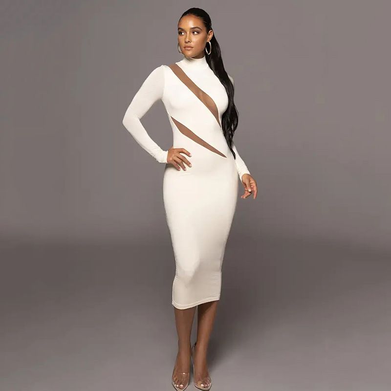 Women's Bodycon Dress Streetwear Round Neck Long Sleeve Solid Color Maxi Long Dress Banquet Party Date
