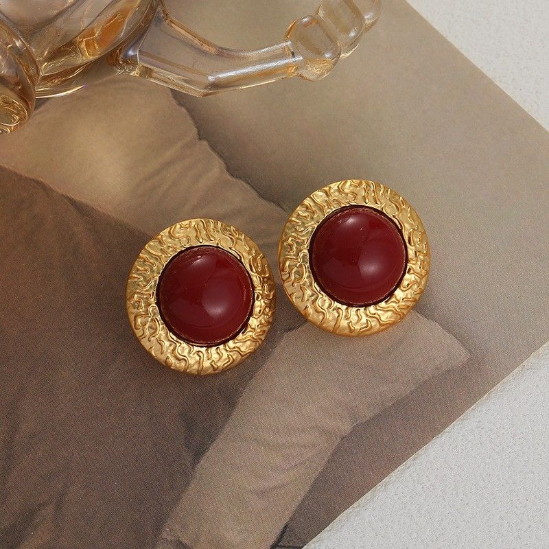1 Pair Vintage Style French Style Commute Round Enamel Inlay Copper Pearl Zircon 18K Gold Plated Drop Earrings Ear Studs