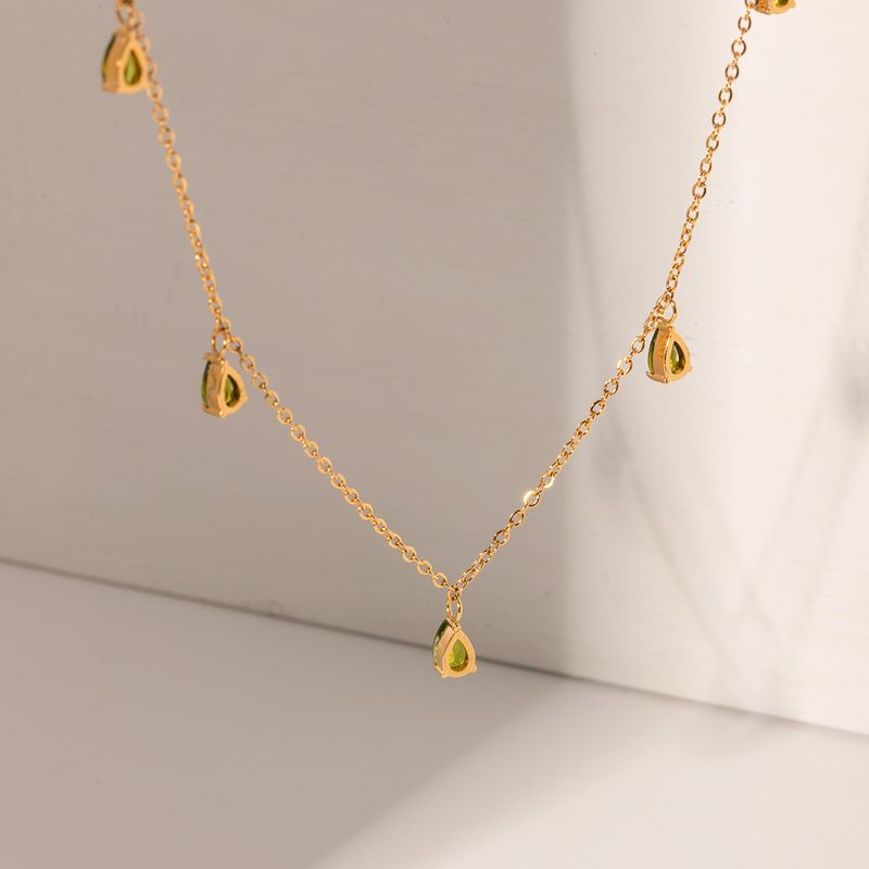 Stainless Steel 18K Gold Plated Simple Style Water Droplets Inlay Rhinestones Necklace