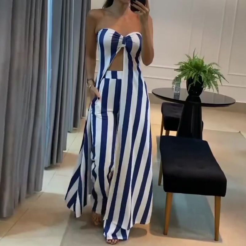 Holiday Daily Women's Vacation Stripe Polyester Printing Stripe Pants Sets Pants Sets