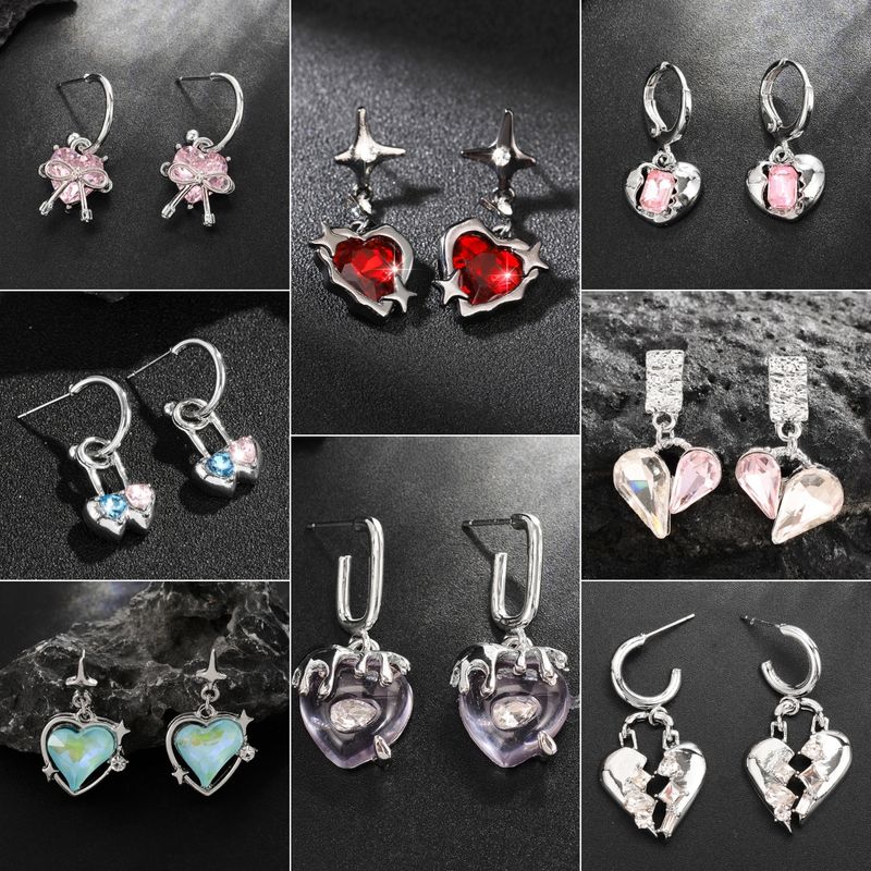 1 Pair IG Style Romantic Heart Shape Plating Inlay Alloy Rhinestones Drop Earrings