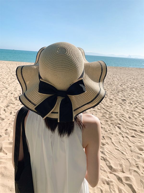 Women's Simple Style Bow Knot Big Eaves Straw Hat