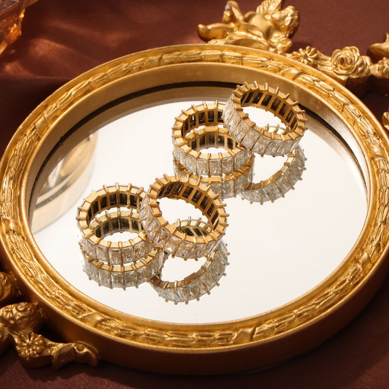 Acero Titanio Chapados en oro de 18k Brillante Geométrico Embutido Circón Anillos