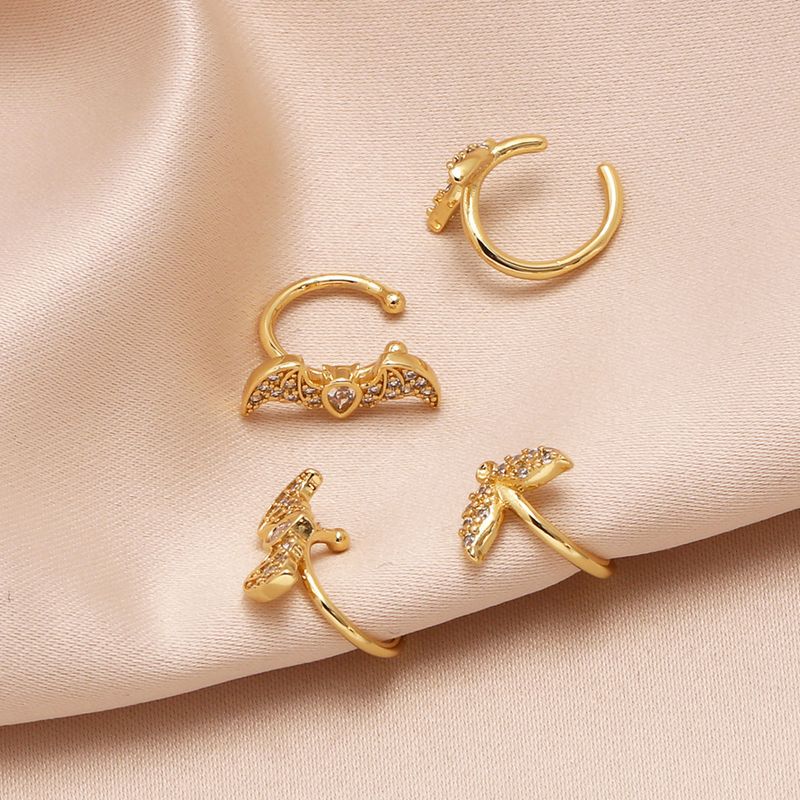 1 Pair Modern Style Simple Style Bat Inlay Copper Zircon 18K Gold Plated Ear Cuffs