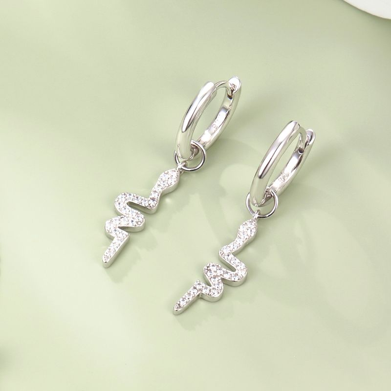 1 Pair Elegant Animal Snake Inlay Sterling Silver Artificial Gemstones Artificial Diamond White Gold Plated Drop Earrings