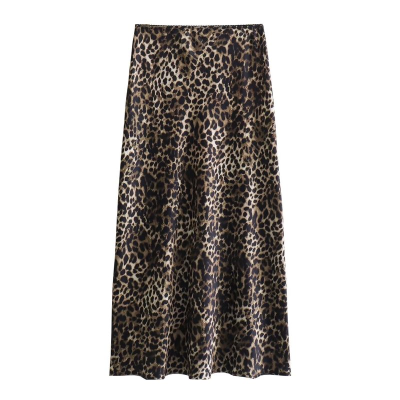 Summer Spring Autumn Streetwear Leopard Spandex Polyester Midi Dress Skirts