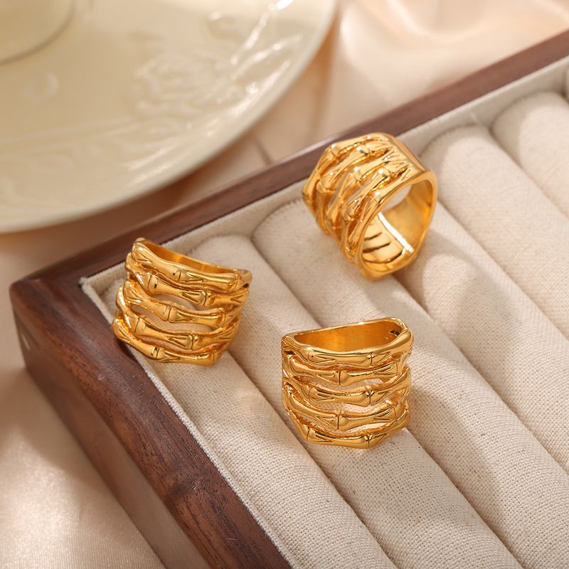 Titanium Steel 18K Gold Plated Casual Simple Style Bamboo Patchwork Plating Rings