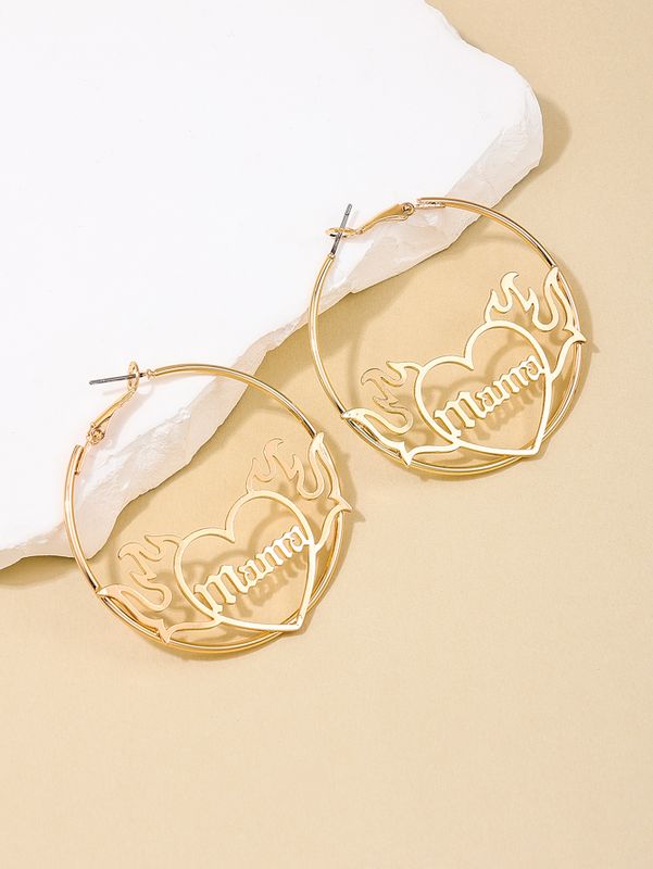 1 Pair Nordic Style Letter Heart Shape Hollow Out Alloy Hoop Earrings