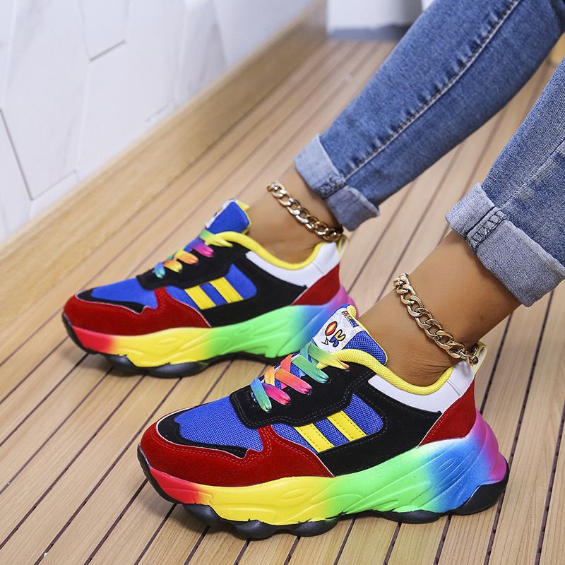 Women's Casual Vintage Style Color Block Round Toe Sports Shoes