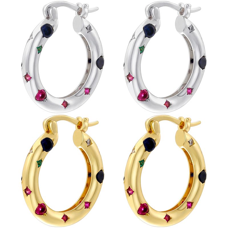 1 Pair Elegant Shiny U Shape Copper Zircon 18K Gold Plated Hoop Earrings