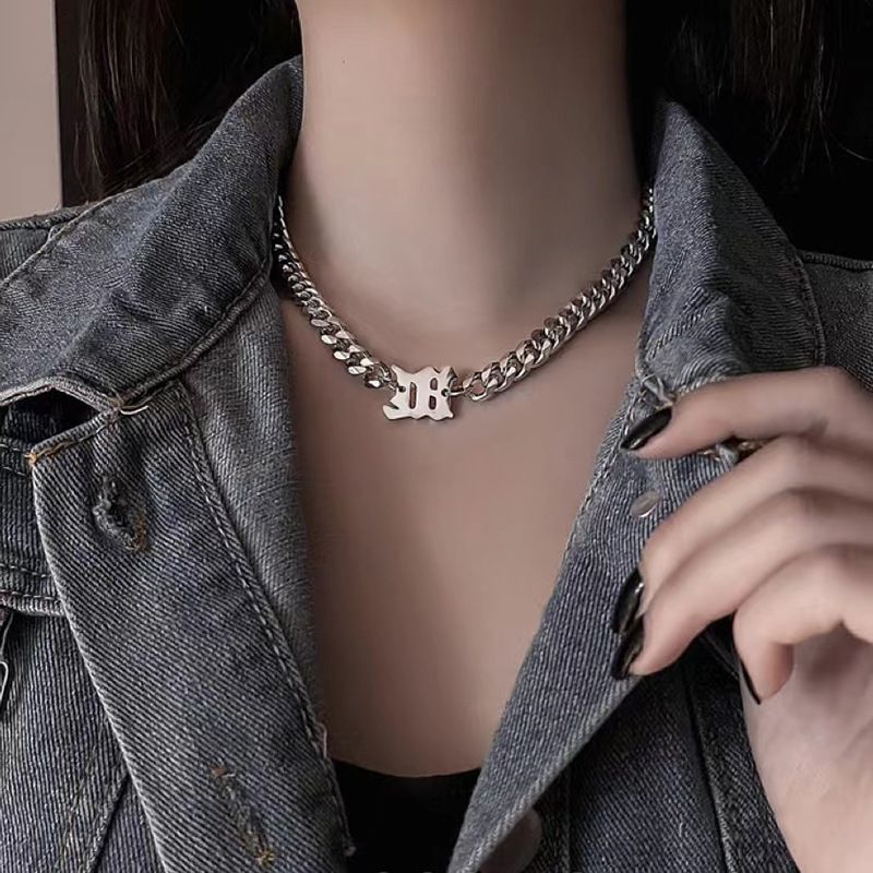 Titanium Steel Silver Plated Casual Hip-Hop Sports Letter Polishing Necklace