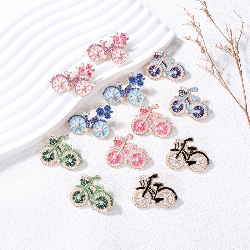 Cute Sweet Bicycle Alloy Artificial Pearls Women's Ear Studs 1 Pair
